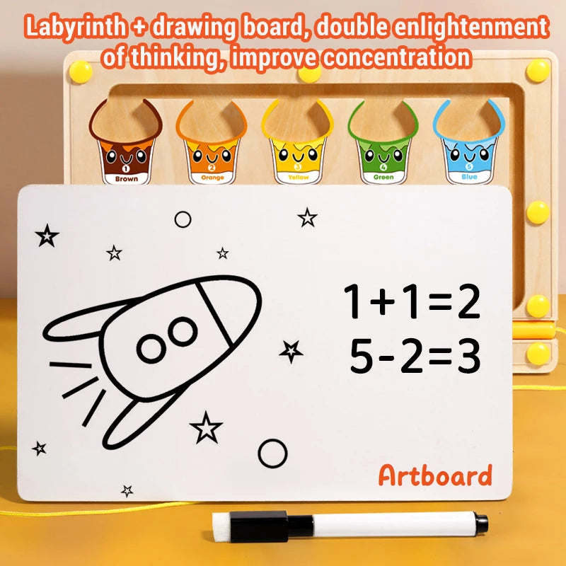 Tableau Magnétique  2-en-1 : Labyrinthe de Couleurs & Dessin Créatif - Jouet Éducatif Sensoriel pour Enfants