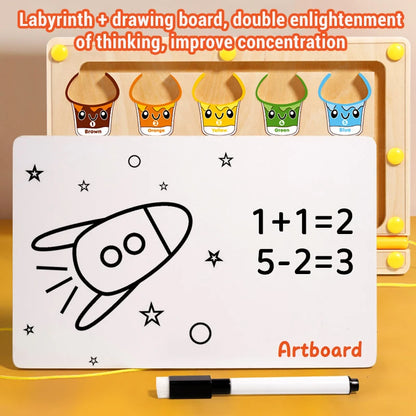 Tableau Magnétique  2-en-1 : Labyrinthe de Couleurs & Dessin Créatif - Jouet Éducatif Sensoriel pour Enfants