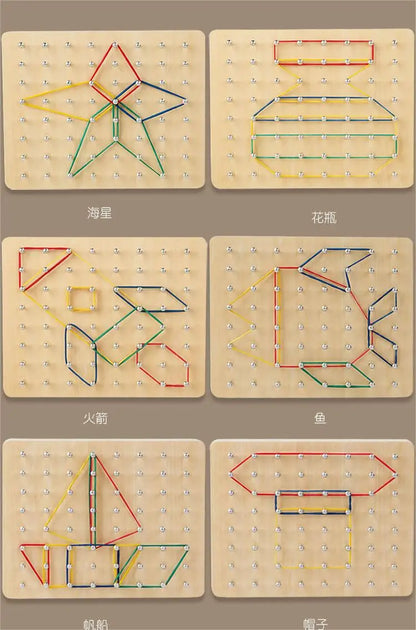 Geoboard Montessori en Bois – Jeu Éducatif et Sensoriel